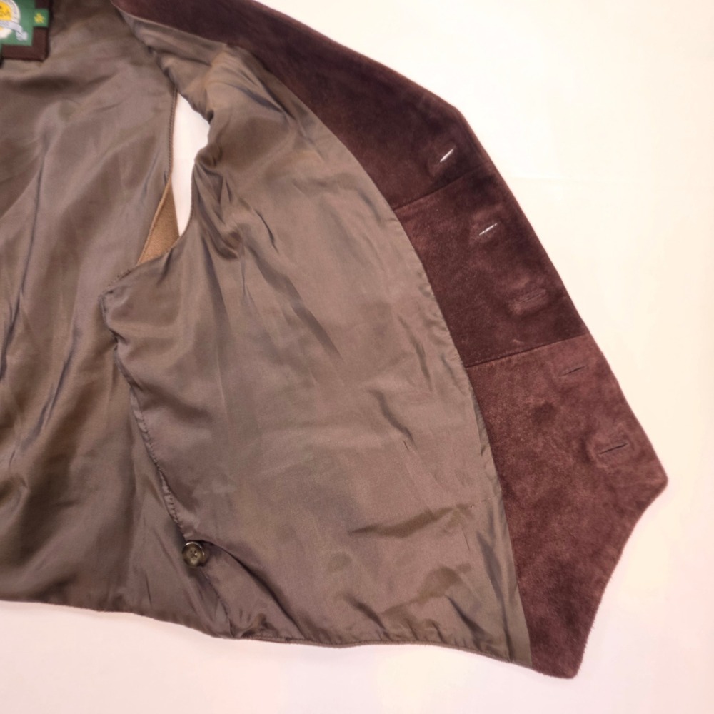 Cabelas Mens XL Brown Suede Leather Cotton Canvas Back Outdoor Western Vest - Picture 9 of 10